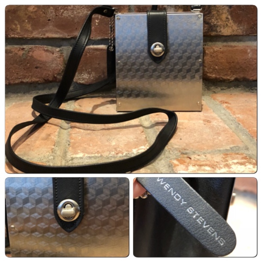 Vtg Wendy Stevens Stainless Steel & Leather Bag